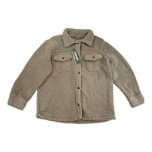 32 DEGREES SHERPA MEN’S POCKET BUTTON SOFT JACKET BEIGE SZ MEDIUM NWT